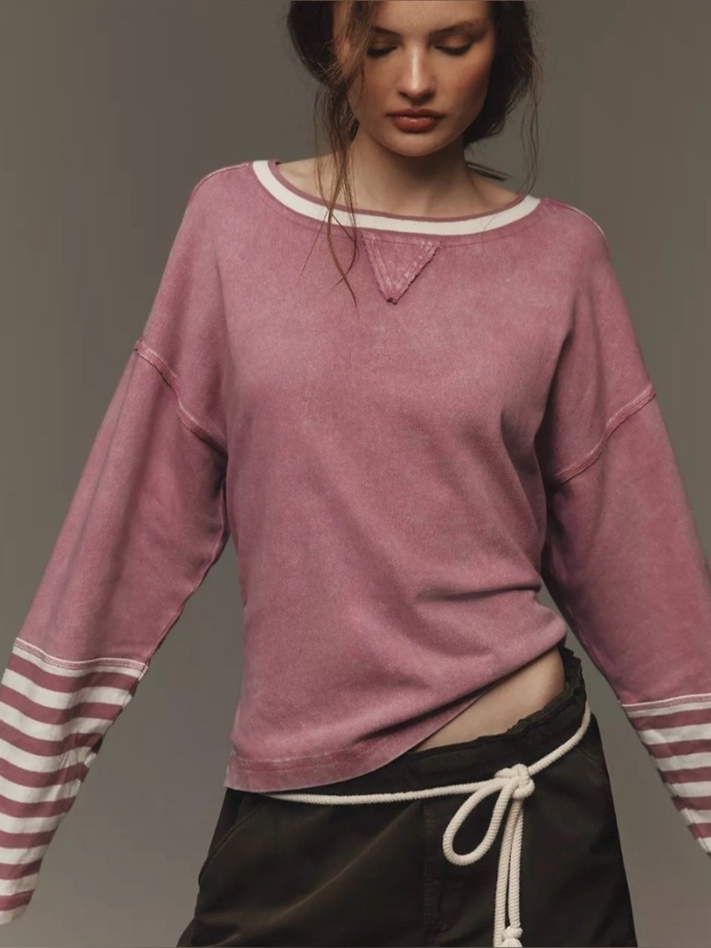 Anthropologie Women’s Pink Striped Sleeve Sweater